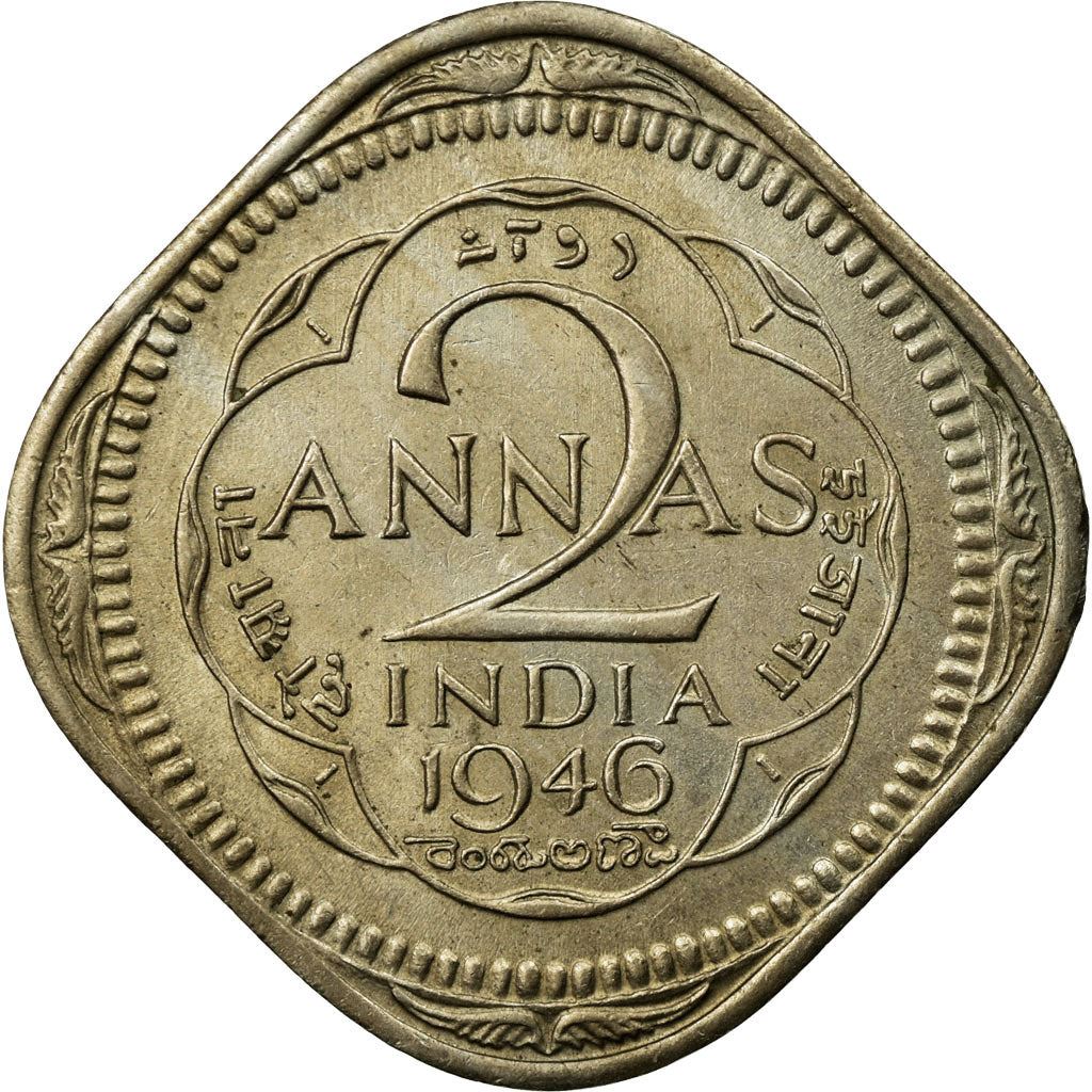 India - British | 2 Annas Coin | King George VI | Km:542 | 1946 - 1947