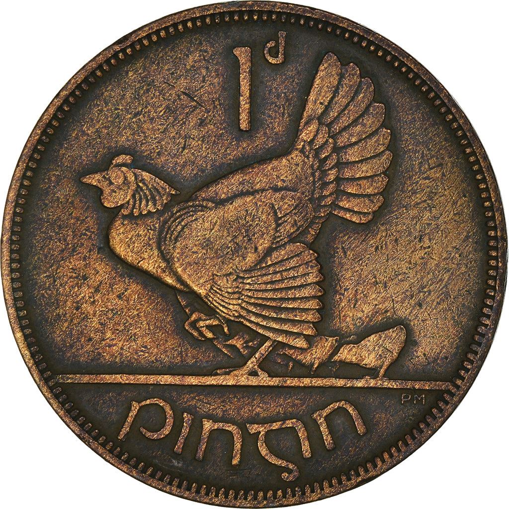 Ireland Coin Irish 1 Pingin | Celtic Harp | Hen | Chick | KM3 | 1928 - 1937