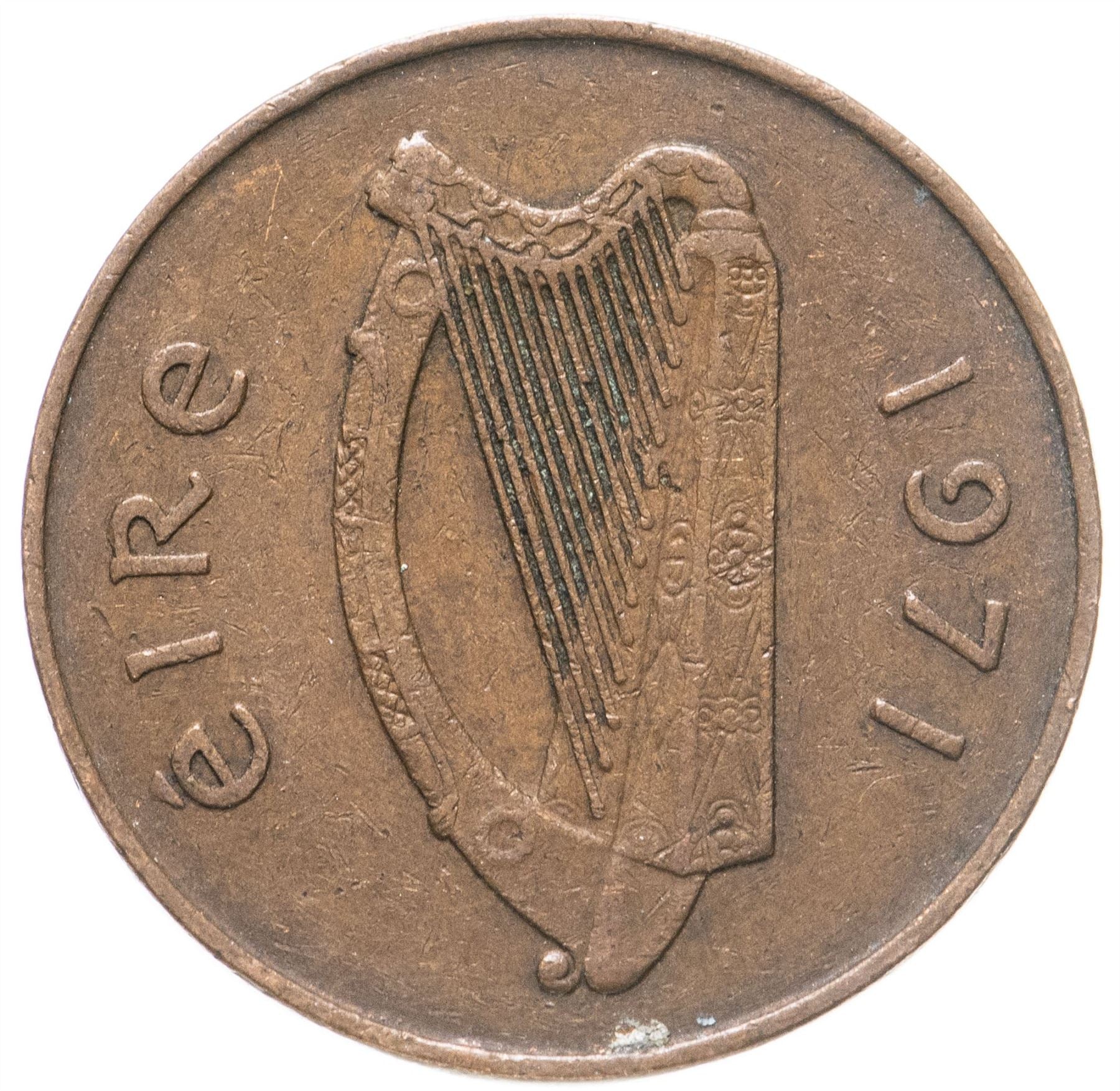 Ireland Coin Irish 2 Pence | Harp | Book of Kells | KM21 | 1971 - 1988