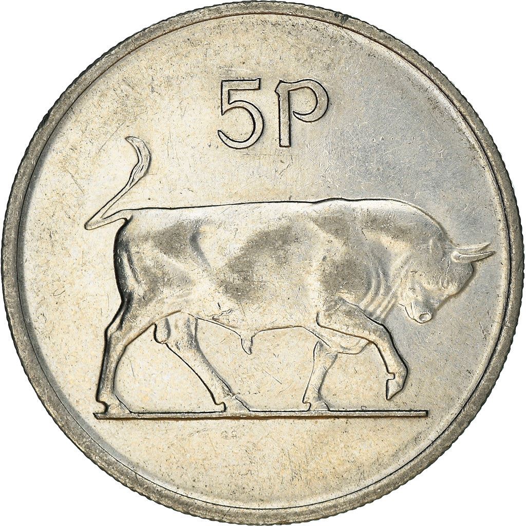 Ireland Coin Irish 5 Pence | Harp | Bull | KM22 | 1969 - 1990