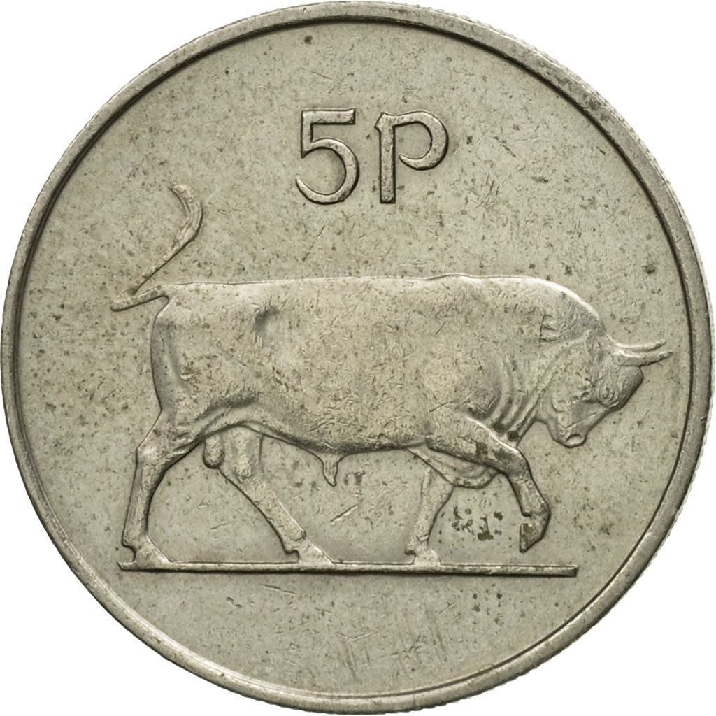 Ireland Coin Irish 5 Pence | Harp | Bull | KM22 | 1969 - 1990