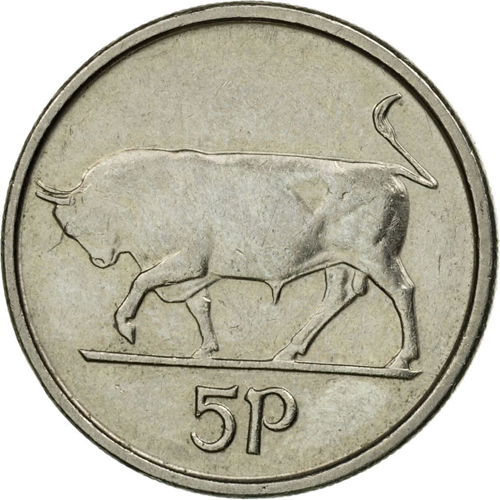 Ireland Coin Irish 5 Pence | Harp | Bull | KM28 | 1992 - 2000