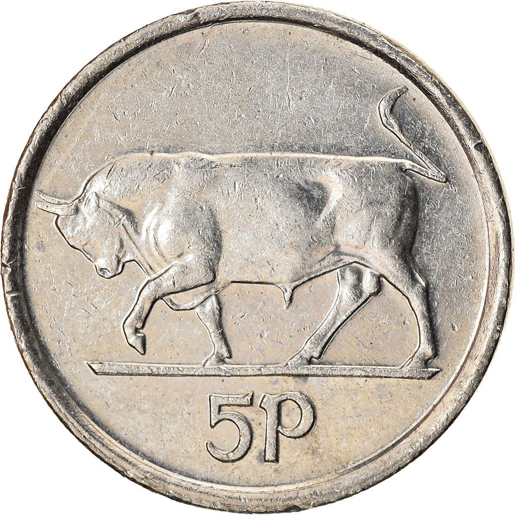 Ireland Coin Irish 5 Pence | Harp | Bull | KM28 | 1992 - 2000