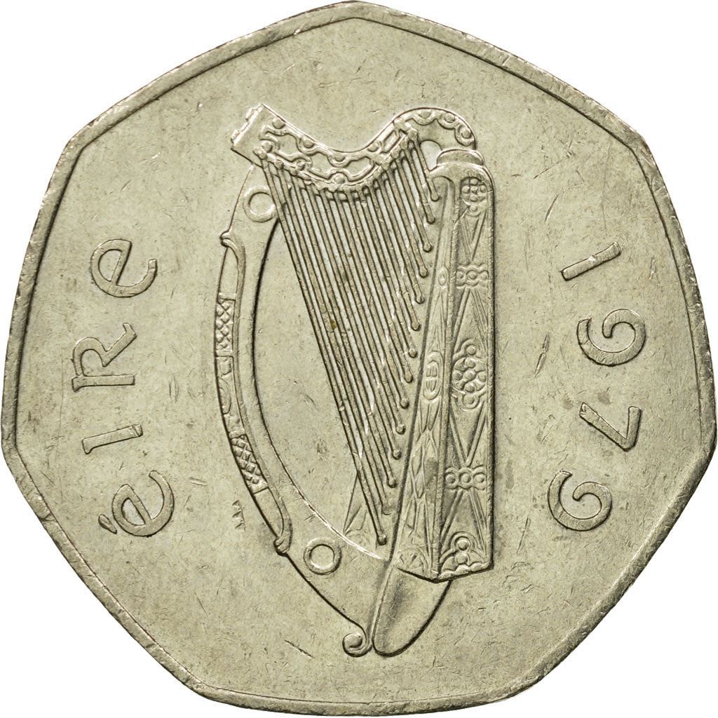 Ireland Coin Irish 50 Pence | Harp | Woodcock Bird | KM24 | 1970 - 2000