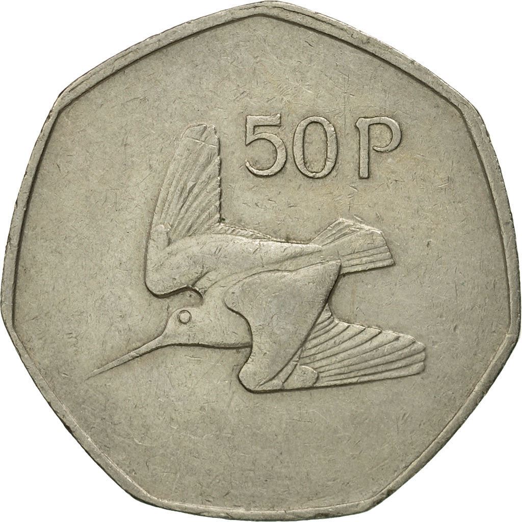 Ireland Coin Irish 50 Pence | Harp | Woodcock Bird | KM24 | 1970 - 2000