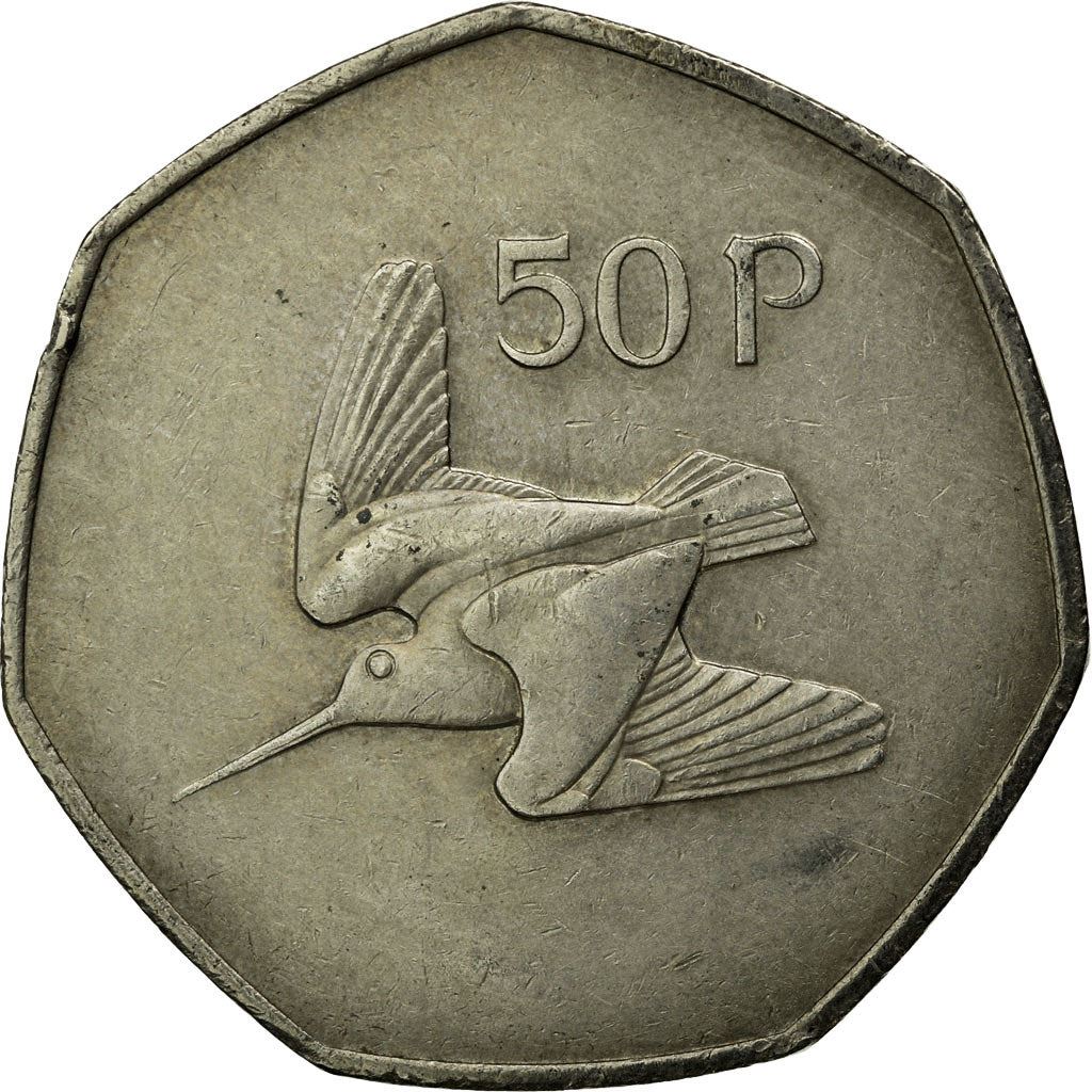 Ireland Coin Irish 50 Pence | Harp | Woodcock Bird | KM24 | 1970 - 2000