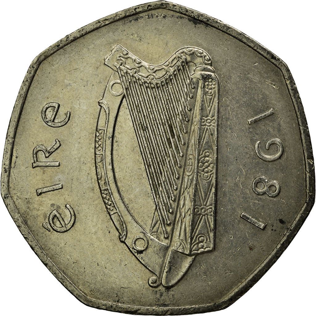 Ireland Coin Irish 50 Pence | Harp | Woodcock Bird | KM24 | 1970 - 2000