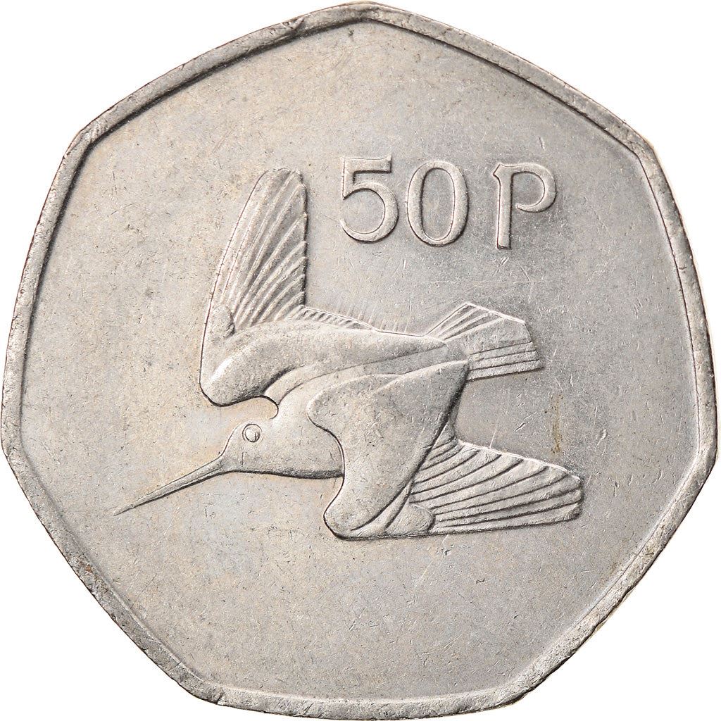 Ireland Coin Irish 50 Pence | Harp | Woodcock Bird | KM24 | 1970 - 2000