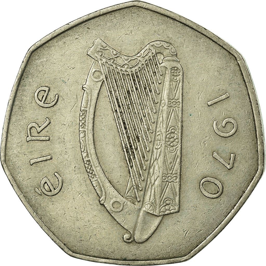 Ireland Coin Irish 50 Pence | Harp | Woodcock Bird | KM24 | 1970 - 2000