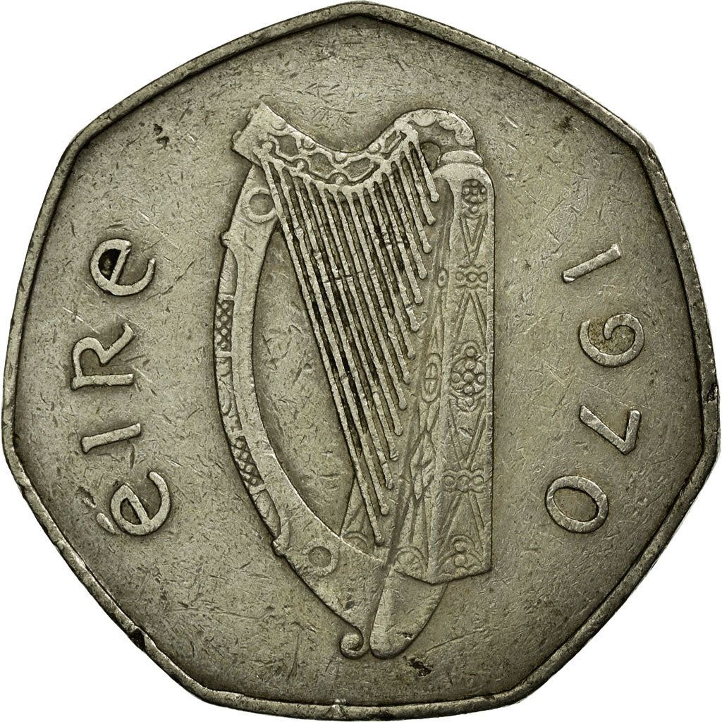 Ireland Coin Irish 50 Pence | Harp | Woodcock Bird | KM24 | 1970 - 2000