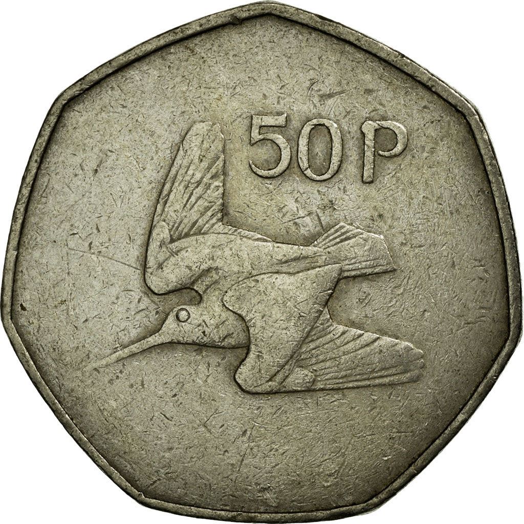 Ireland Coin Irish 50 Pence | Harp | Woodcock Bird | KM24 | 1970 - 2000