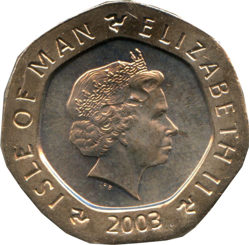 Isle of Man | 20 Pence Coin | Queen Elizabeth II | Monk | KM1040 | 2000 - 2003