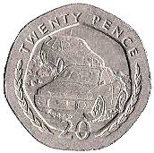 Isle of Man | 20 Pence Coin | Queen Elizabeth II | Race Car | Rally | Subaru Imprezza | Ford Escort Cosworth | KM592 | 1996 - 1997