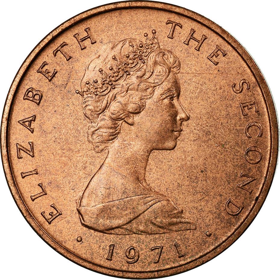 Isle of Man Coin Manx 1 New Penny | Queen Elizabeth II | Ring Chain | KM20 | 1971 - 1975