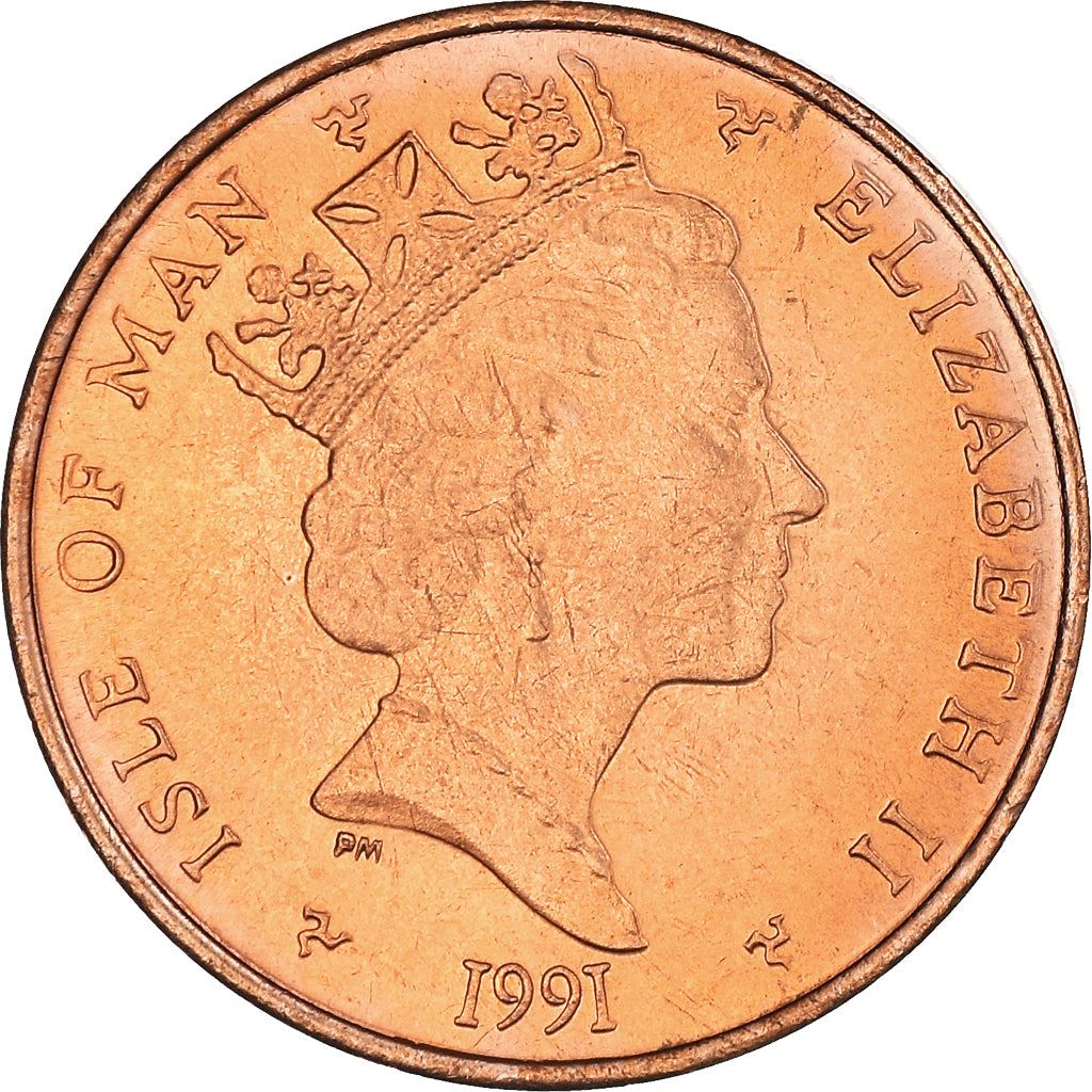 Isle of Man Coin Manx 1 Penny | Queen Elizabeth II | Cog Wheel | KM207 | 1988 - 1995