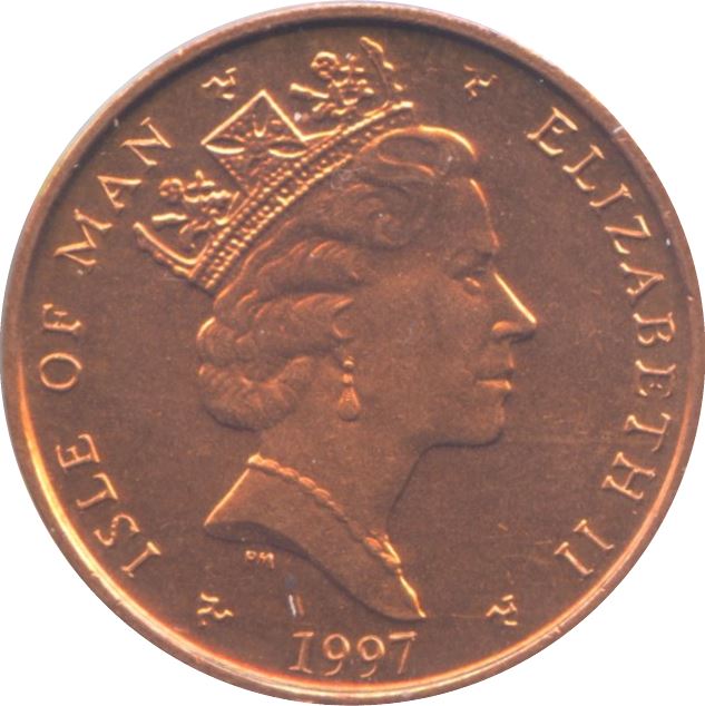 Isle of Man Coin Manx 1 Penny | Queen Elizabeth II | Rugby Ball | KM588 | 1996 - 1998