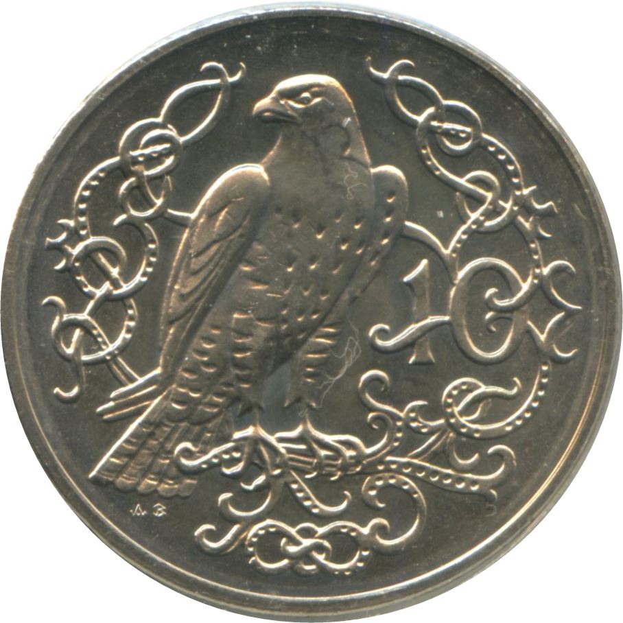 Isle of Man Coin Manx 10 Pence | Queen Elizabeth II | Gyrfalcon | KM62 | 1980 - 1983