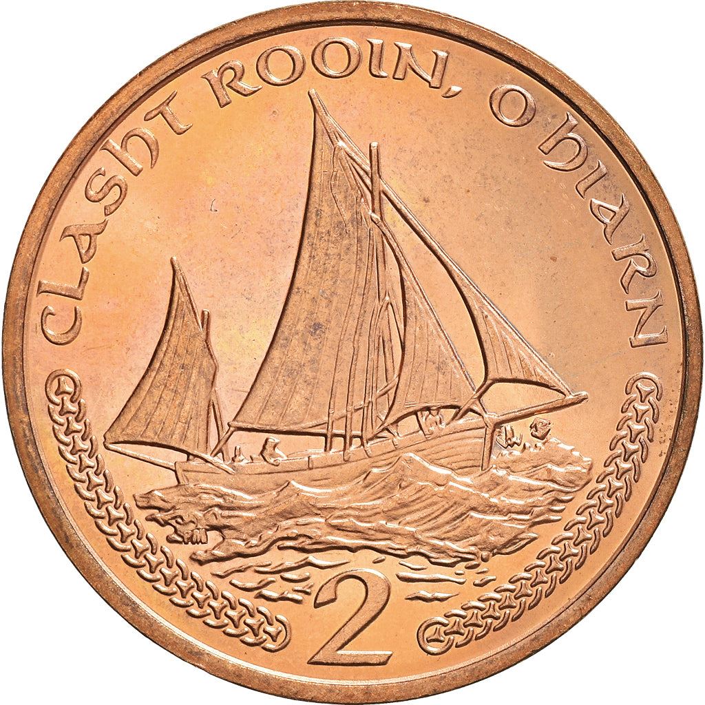 Isle of Man Coin Manx 2 Pence | Queen Elizabeth II | Lugger Fishing Boat | KM1037 | 2000 - 2003