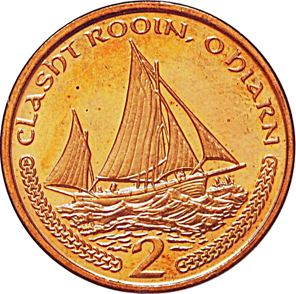 Isle of Man Coin Manx 2 Pence | Queen Elizabeth II | Lugger Fishing Boat | KM1037 | 2000 - 2003