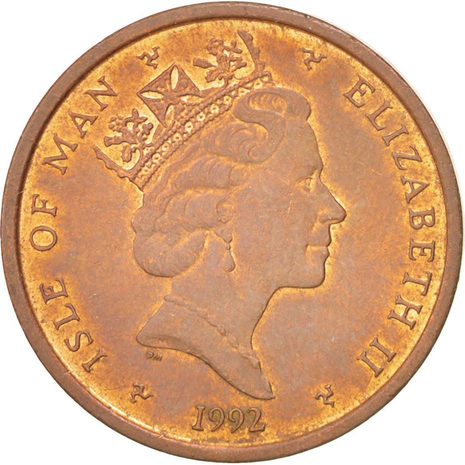 Isle of Man Coin Manx 2 Pence | Queen Elizabeth II | Stone Cross | Tools | Needle | Pottery Wheel | KM208 | 1988 - 1995