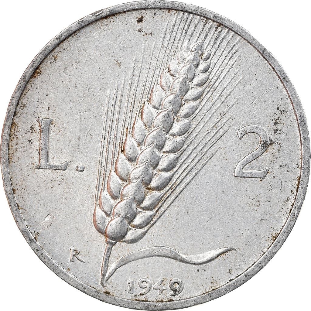 Italy | 2 Lire Coin | Farmer | Plowing Field | Wheat Ear | KM88 | 1946 - 1950