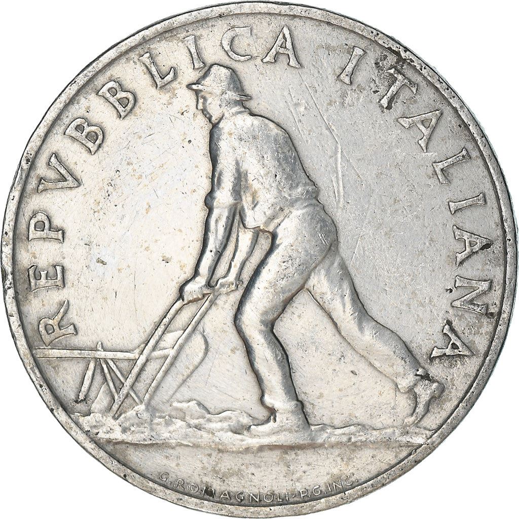 Italy | 2 Lire Coin | Farmer | Plowing Field | Wheat Ear | KM88 | 1946 - 1950