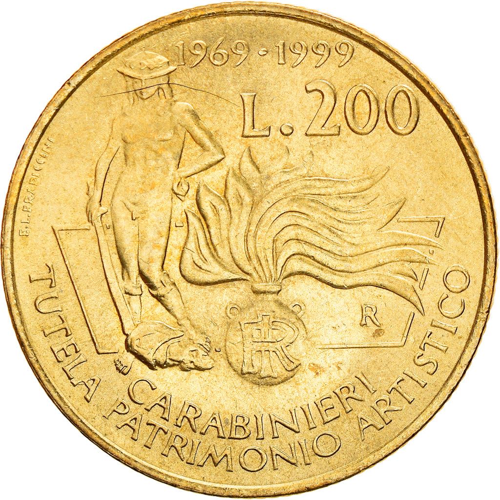 Italy 200 Lire Coin | Carabinieri Art Squad | David Statue | Donatello | KM218 | 1999