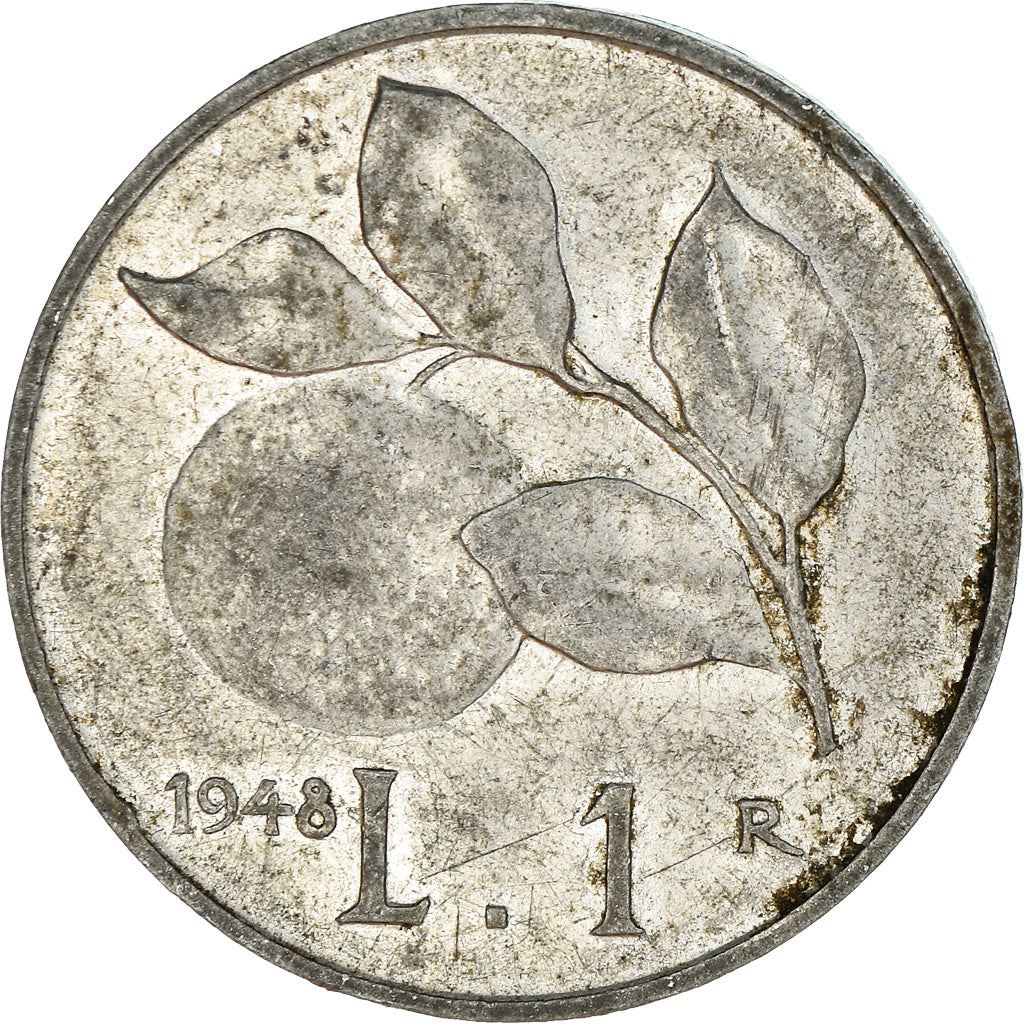 Italy Coin 1 Lira | Libertine | Wheat Sprigs | Fruit | KM87 | 1946 - 1950