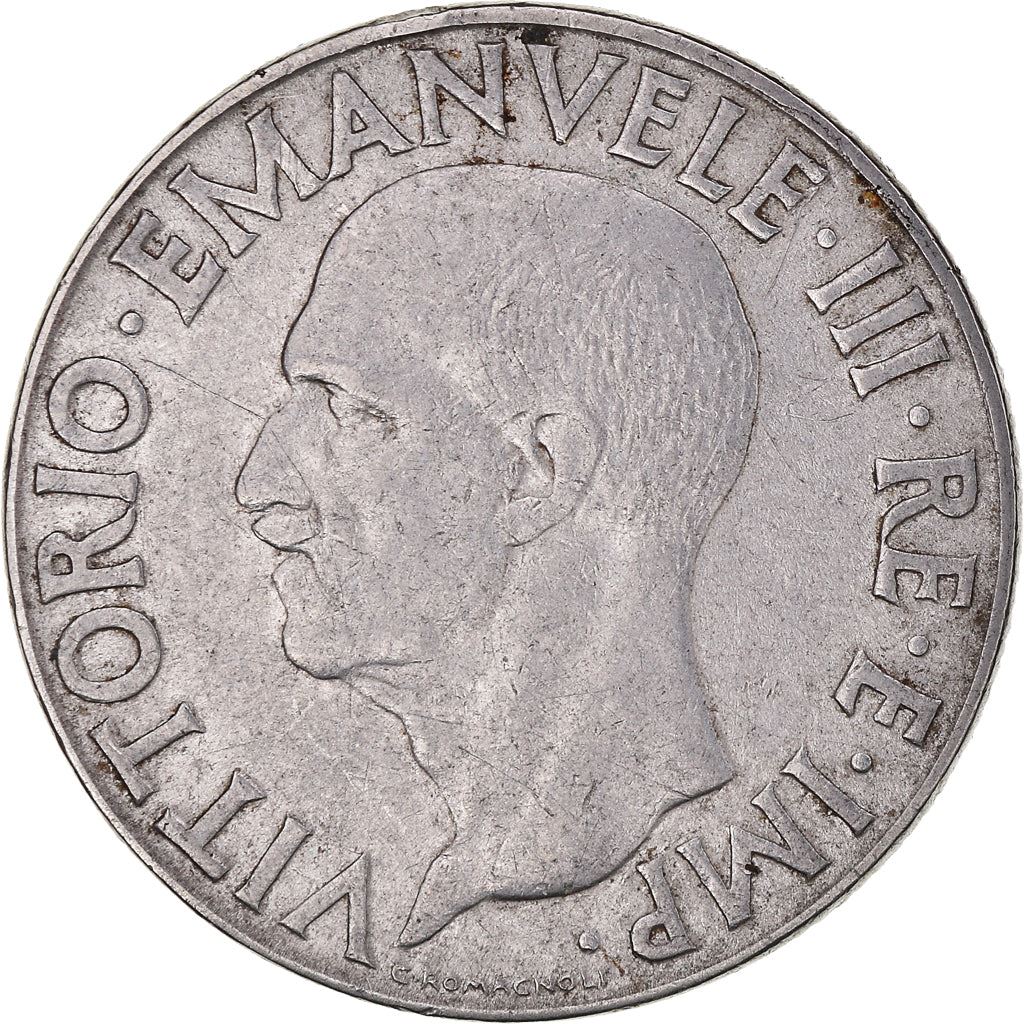 Italy Coin 1 Lira - Vittorio Emanuele III | Eagle | Savoy Shield | Axe | KM77a | 1939 - 1940