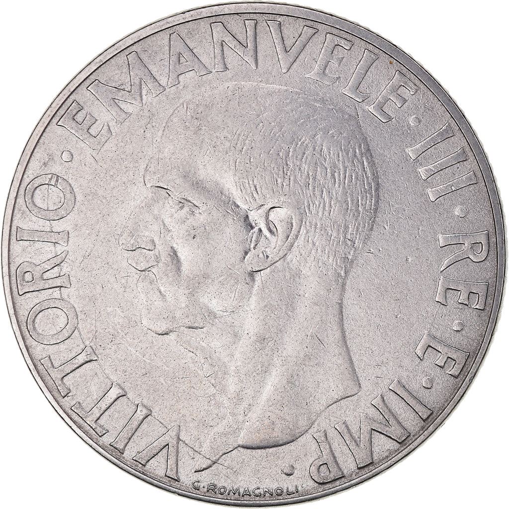 Italy Coin 1 Lira - Vittorio Emanuele III | Eagle | Savoy Shield | Axe | KM77a | 1939 - 1940