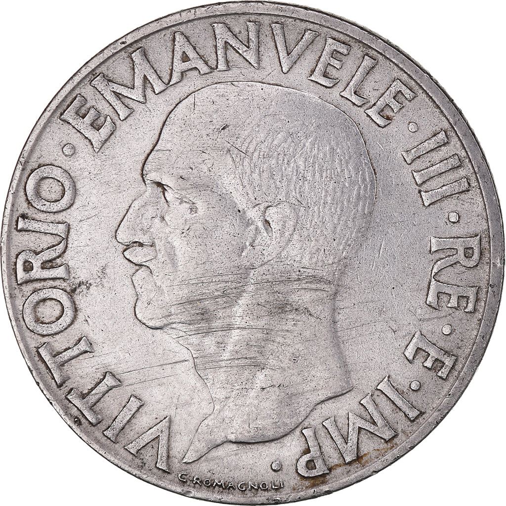 Italy Coin 1 Lira - Vittorio Emanuele III | Eagle | Savoy Shield | Axe | KM77a | 1939 - 1940