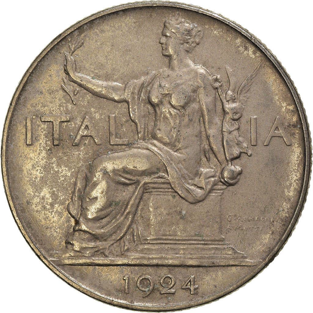 Italy Coin 1 Lira - Vittorio Emanuele III | Libertine | Savoy Shield | Olive | KM62 | 1922 - 1935