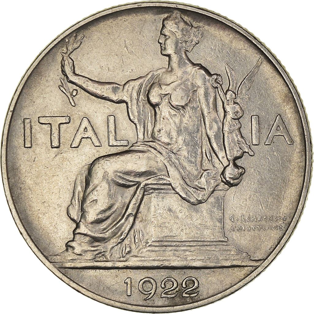 Italy Coin 1 Lira - Vittorio Emanuele III | Libertine | Savoy Shield | Olive | KM62 | 1922 - 1935