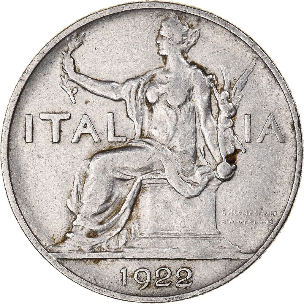 Italy Coin 1 Lira - Vittorio Emanuele III | Libertine | Savoy Shield | Olive | KM62 | 1922 - 1935