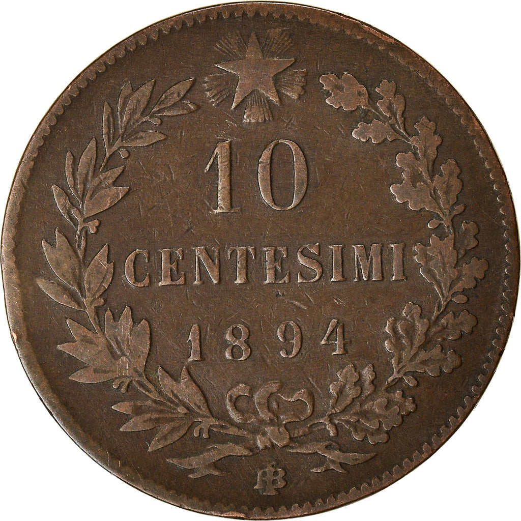 Italy Coin 10 Centesimi - Umberto I | Branch | Oak Laurel | Star | KM27 | 1893 - 1894