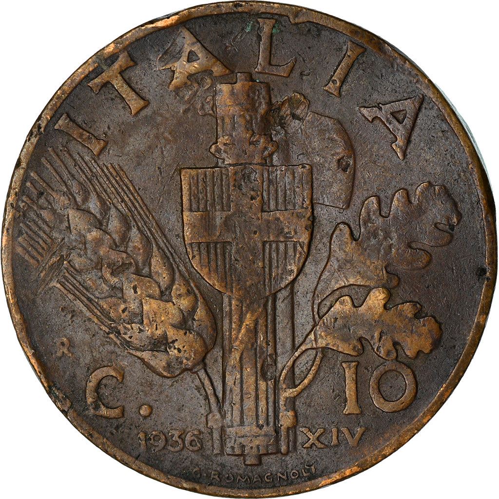 Italy Coin 10 Centesimi - Vittorio Emanuele III | Quadriga | Fasces | Axe | KM74 | 1936 - 1943