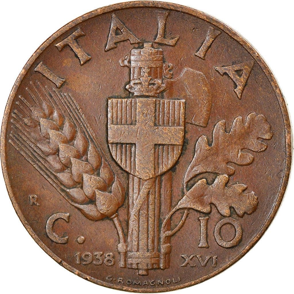 Italy Coin 10 Centesimi - Vittorio Emanuele III | Quadriga | Fasces | Axe | KM74 | 1936 - 1943