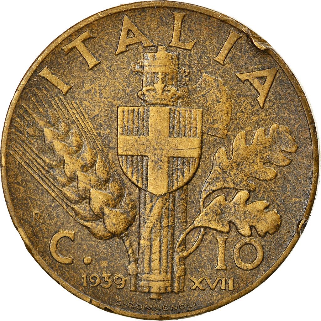 Italy Coin 10 Centesimi - Vittorio Emanuele III | Quadriga | Fasces | Axe | KM74a | 1939 - 1943