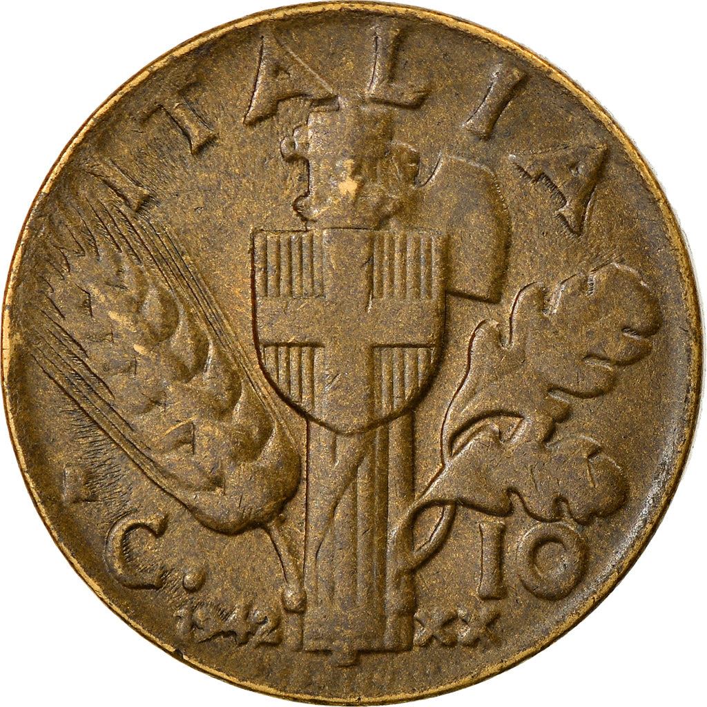 Italy Coin 10 Centesimi - Vittorio Emanuele III | Quadriga | Fasces | Axe | KM74a | 1939 - 1943