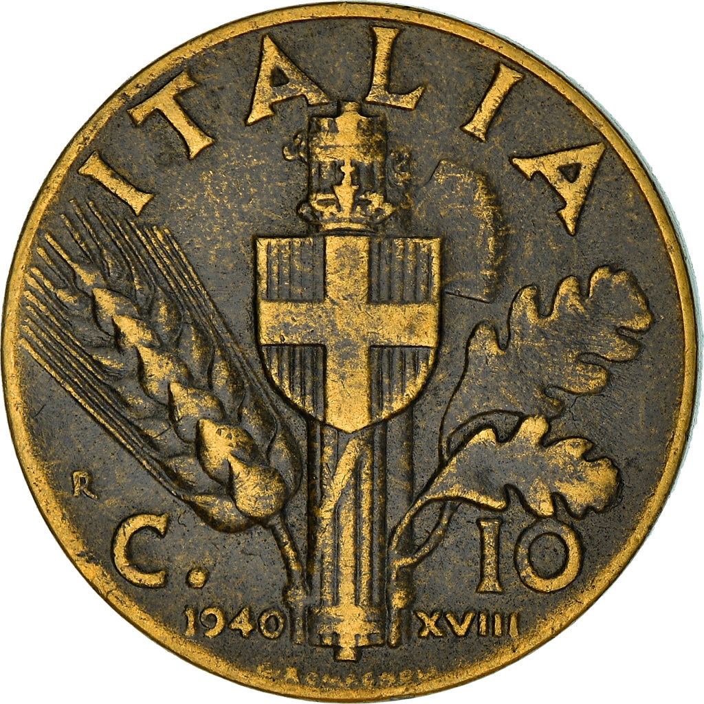 Italy Coin 10 Centesimi - Vittorio Emanuele III | Quadriga | Fasces | Axe | KM74a | 1939 - 1943