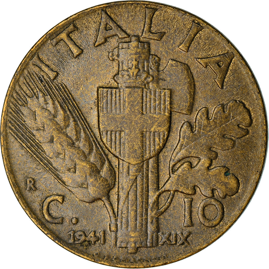 Italy Coin 10 Centesimi - Vittorio Emanuele III | Quadriga | Fasces | Axe | KM74a | 1939 - 1943