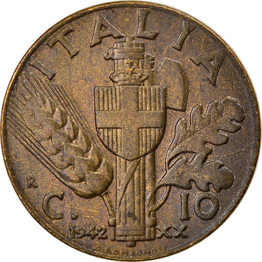 Italy Coin 10 Centesimi - Vittorio Emanuele III | Quadriga | Fasces | Axe | KM74a | 1939 - 1943