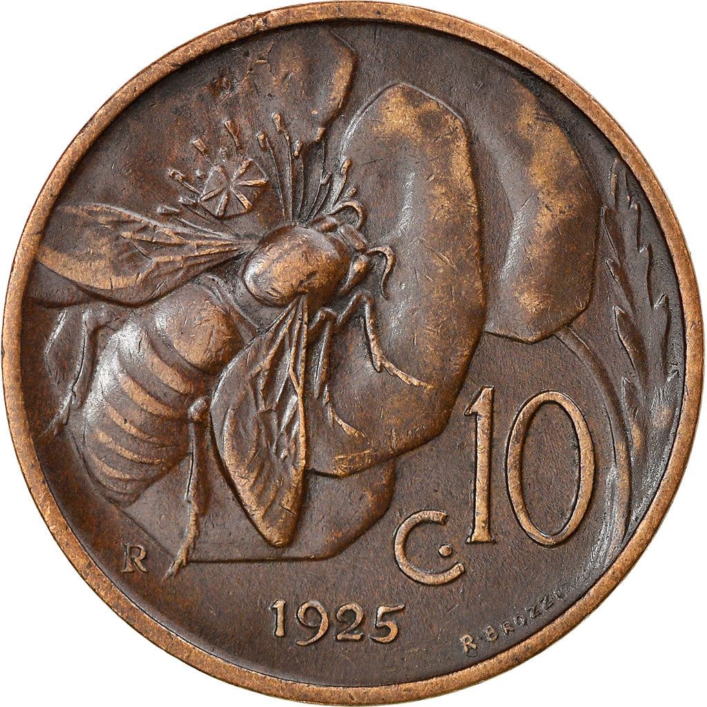 Italy Coin 10 Centesimi - Vittorio Emanuele III | honeybee | Flower | KM60 | 1919 - 1937