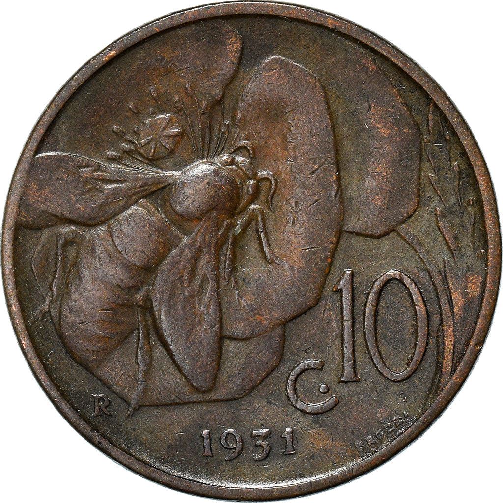 Italy Coin 10 Centesimi - Vittorio Emanuele III | honeybee | Flower | KM60 | 1919 - 1937