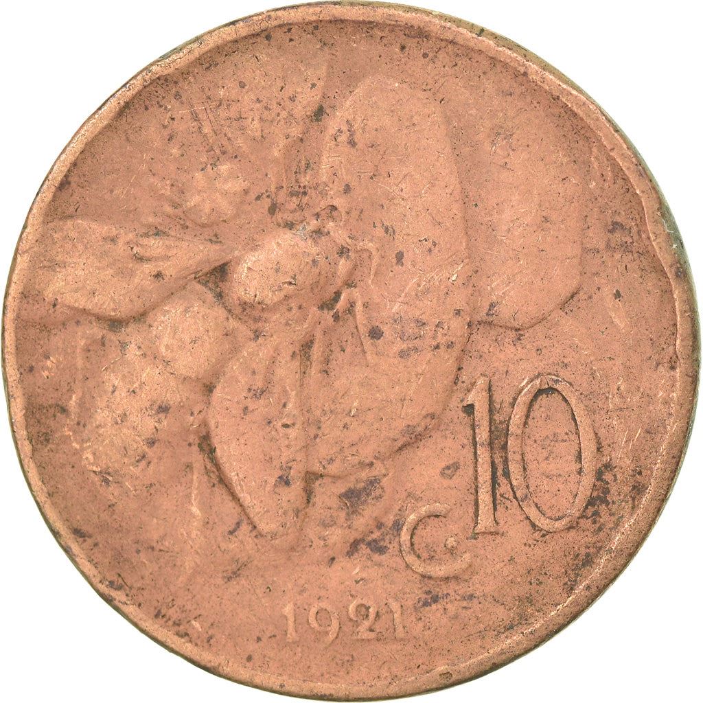 Italy Coin 10 Centesimi - Vittorio Emanuele III | honeybee | Flower | KM60 | 1919 - 1937