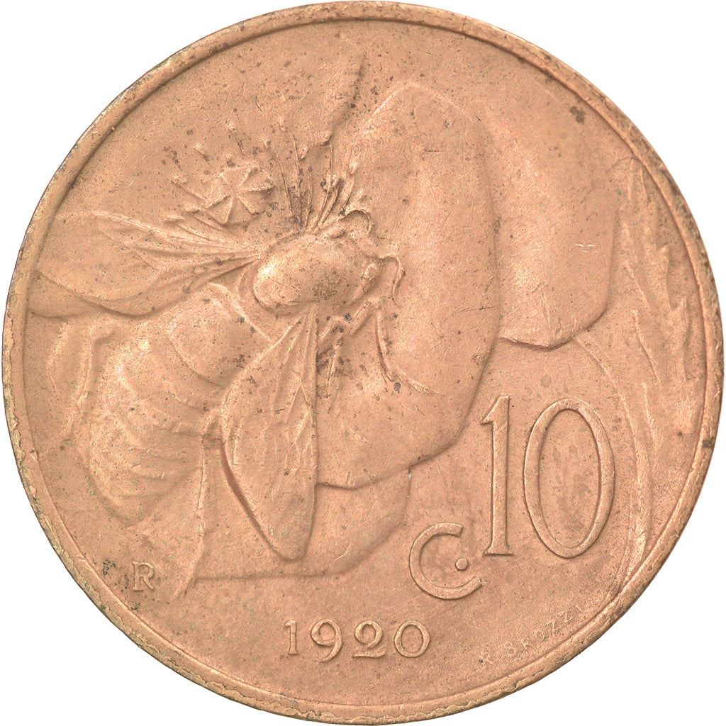 Italy Coin 10 Centesimi - Vittorio Emanuele III | honeybee | Flower | KM60 | 1919 - 1937