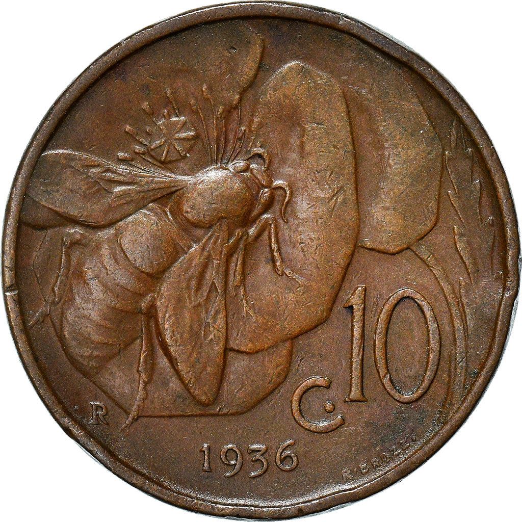 Italy Coin 10 Centesimi - Vittorio Emanuele III | honeybee | Flower | KM60 | 1919 - 1937