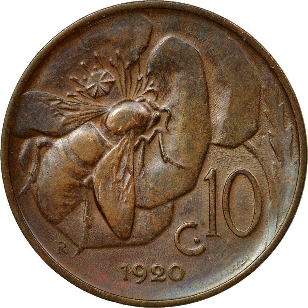 Italy Coin 10 Centesimi - Vittorio Emanuele III | honeybee | Flower | KM60 | 1919 - 1937