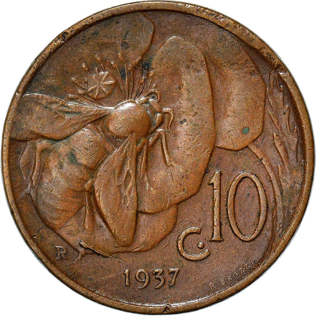 Italy Coin 10 Centesimi - Vittorio Emanuele III | honeybee | Flower | KM60 | 1919 - 1937