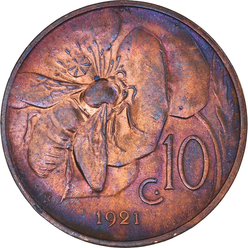 Italy Coin 10 Centesimi - Vittorio Emanuele III | honeybee | Flower | KM60 | 1919 - 1937